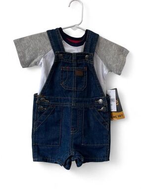 6-9M Outfit 2 Piece Set Denim Overalls Short Sleeve Lee Logo Graphic T-Shirt